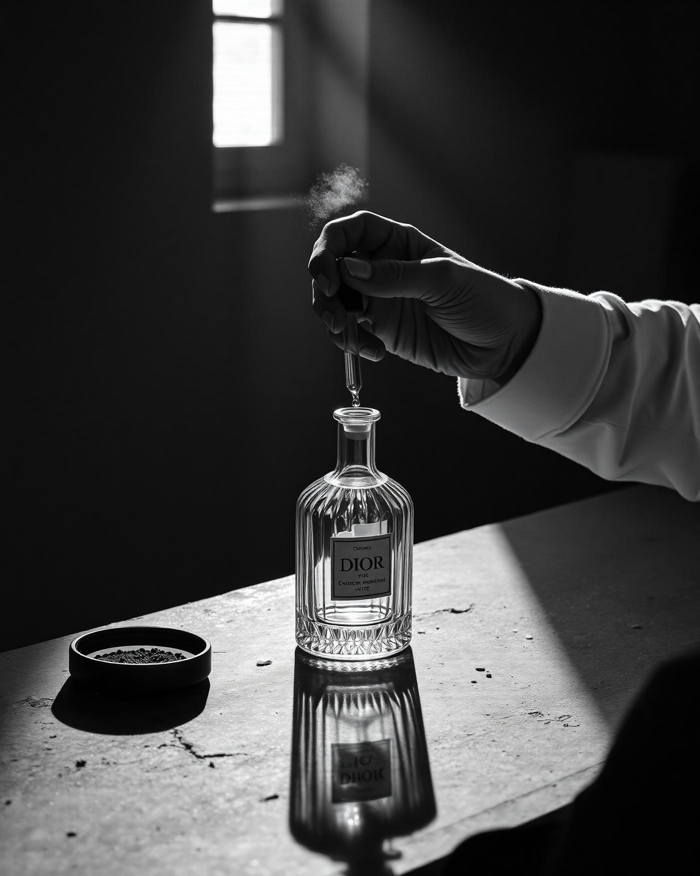 Perfumer's hands at work in a stone atelier